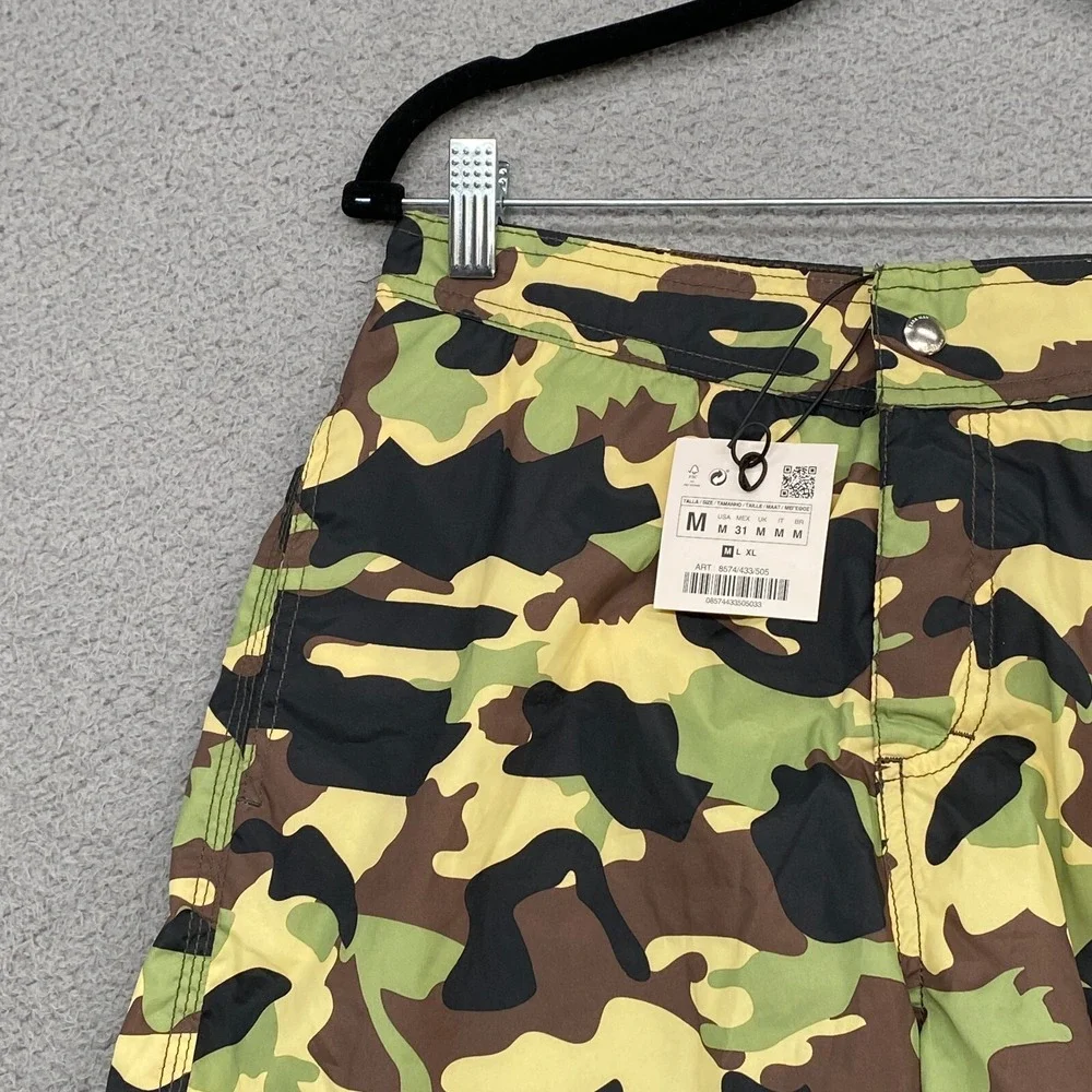 Zara Swim Trunks Mens Medium Camo Green Black Pockets‎ Swim Beach Lightweight